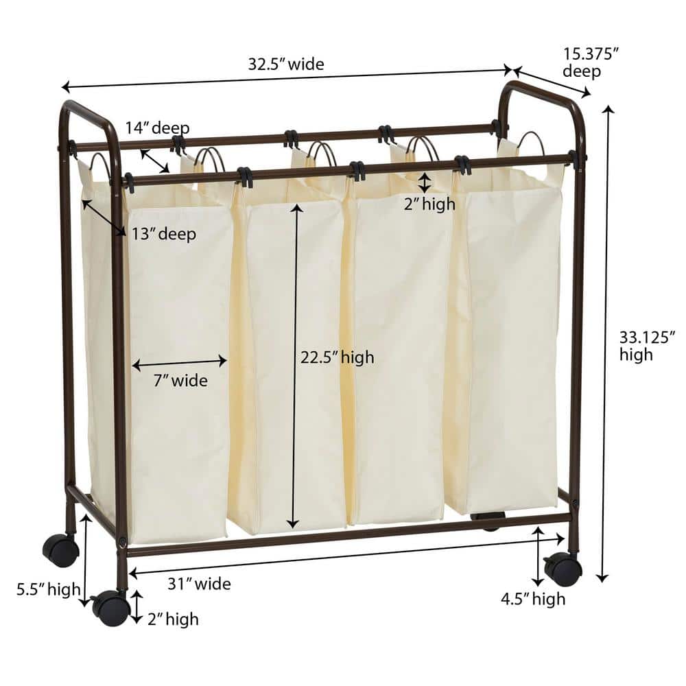 Antique Bronze Quad Laundry Sorter with Removable Bags