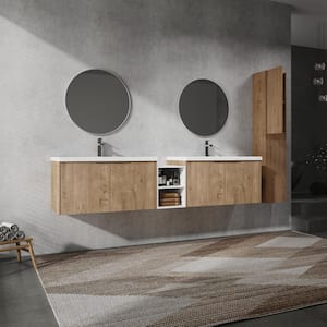 Geneva 82.9 in. W x 18.1 in. D x 19.3 in. H Floating Bath Vanity in Imitative Oak with White Resin Vanity Top