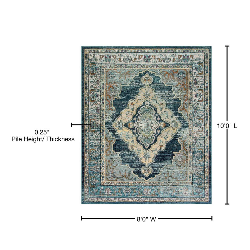 Aurora Borealis 8' x 10' Blue and Yellow Synthetic Area Rug