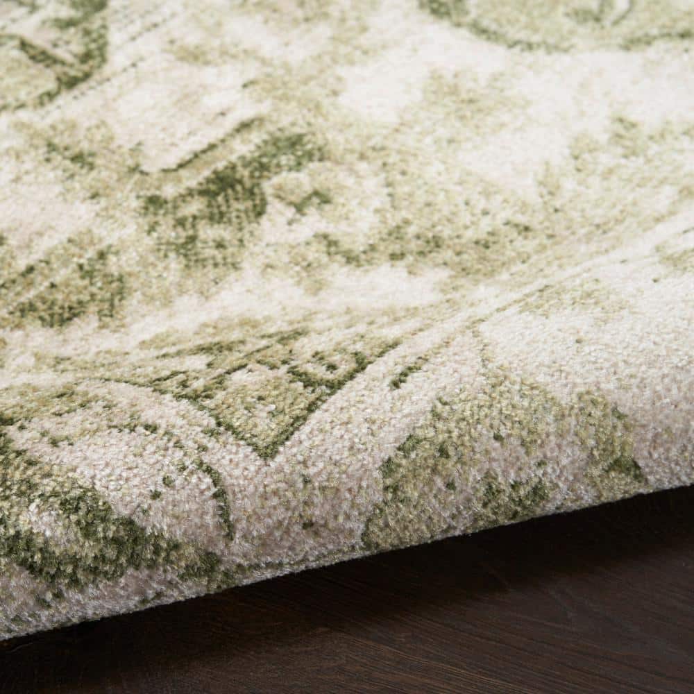 Ivory Green Round Synthetic Medallion Washable Rug 5'3"