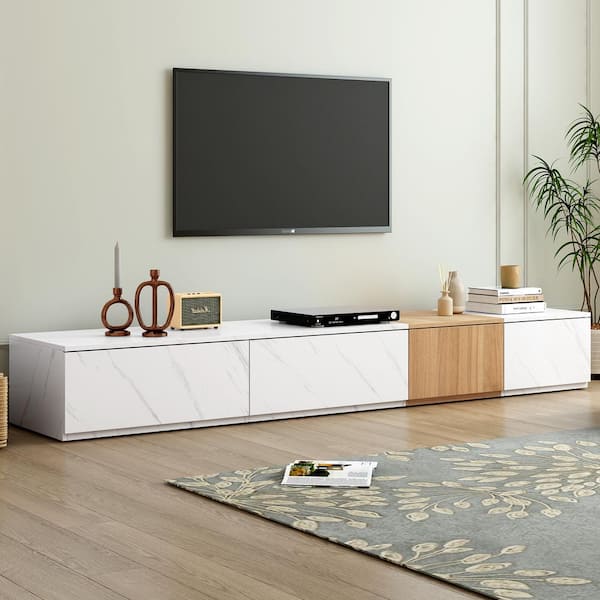 Nestfair 78.7 in. White TV Stand Fits TVs up to 88 in. Free-Combination with 4 Storage Drawers