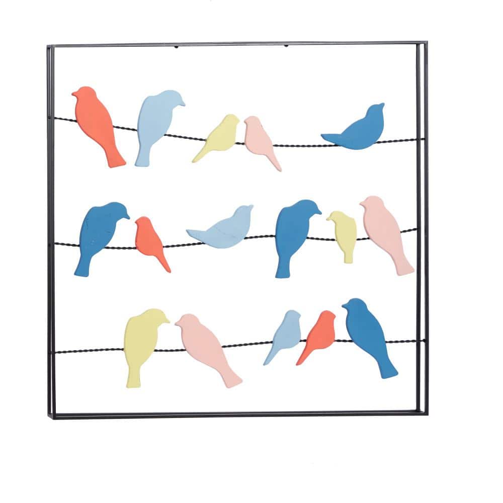 Multi-Colored Metal Bird Wall Decor with Black Frame