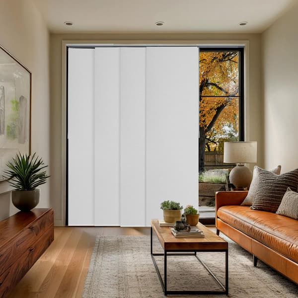 Movie Night Cut-to-Size White Blackout Adjustable Sliding Panel Track Blind with 23 in Slats Up to 86 in. W x 96 in. L