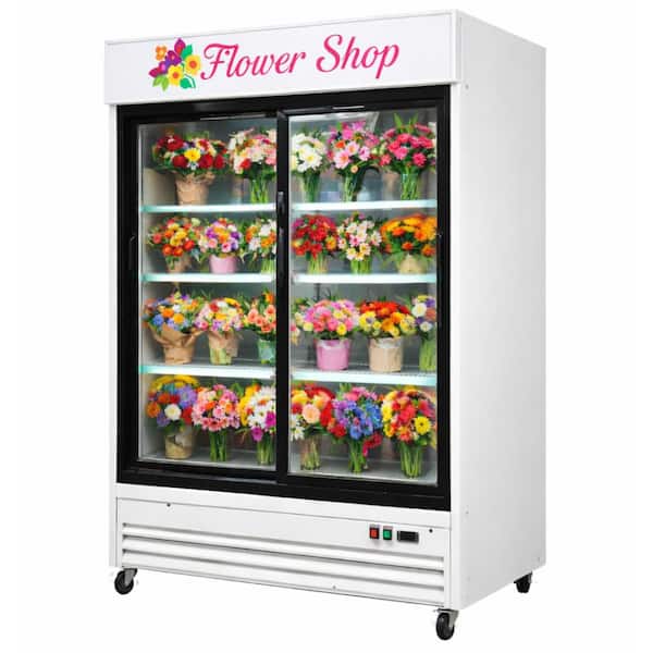 53 in. 40 cu. ft. Commercial Slide Glass Door Flowers Cooler Floral Refrigerator Display in White