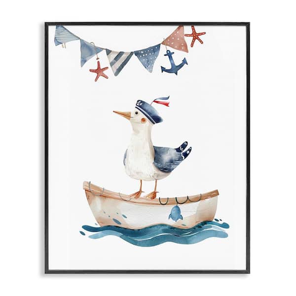 Stupell Industries Cute Sailor Seagull by LSR Design Studio Black Framed Animal Giclee Art Print 20 in. x 16 in.
