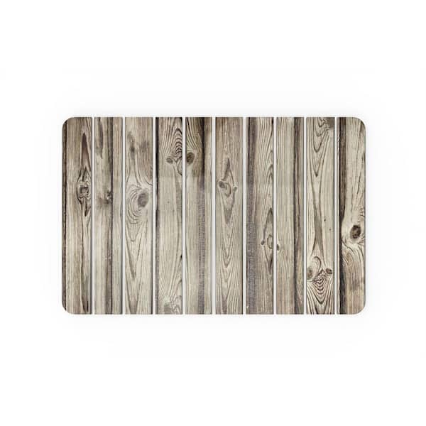 castellousa 24 in. x 15 in. Quick Dry Medium Slatted Brown Wood Rectangle Diatomite Bath Mat