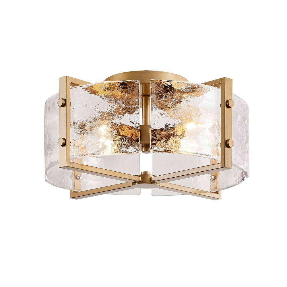 Iris 16.5 in. 4-Light Brushed Brass Flush Mount with Textured Glass Panels Shade price history on PriceWatchPro