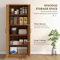 HOMCOM Kitchen Pantry, Freestanding 5-tier Storage Cabinet with 2 Adjustable Shelves for Dining Room, Teak Wood Grain 835-540V81TK