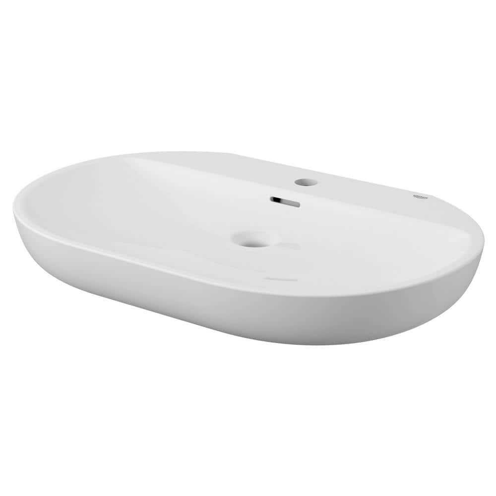 Alpine White Ceramic Oval Wall-Mount Vessel Sink