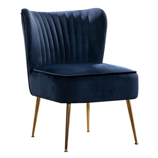 Trinity 22 in. Navy Blue Velvet Channel Tufted Accent Side Chair