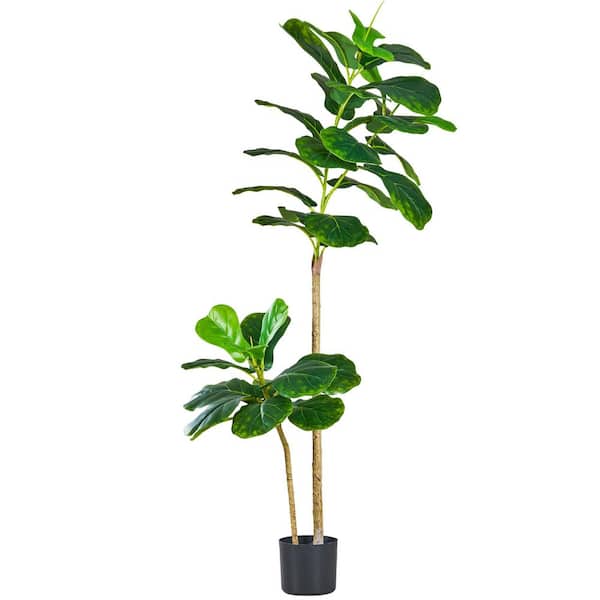 VECELO 4ft. Artificial Fiddle Leaf Fig Tree, Faux Plant w/ Realistic Leaves and Branches in Sturdy Pot for Indoor/Outdoor Decor
