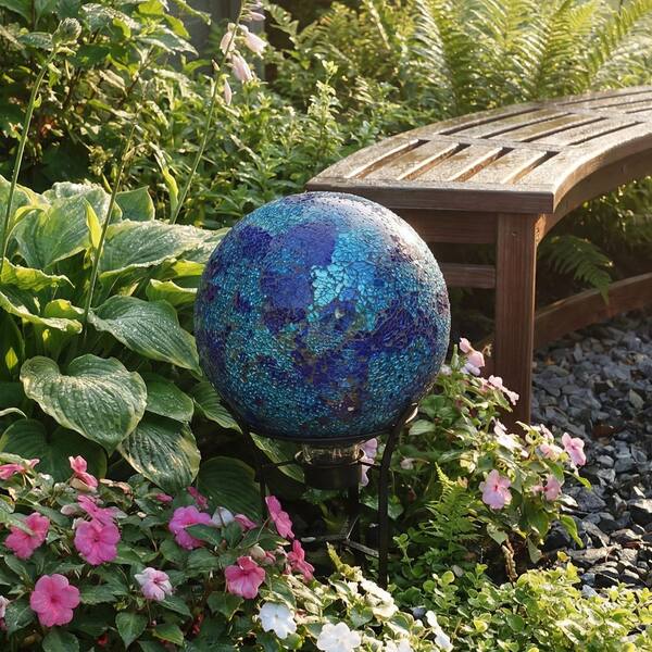 Sunnydaze Deep Ocean Swirl Crackled Glass Gazing Globe-10 in. ZIB