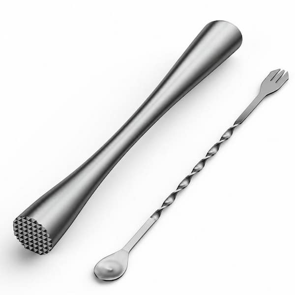 Stainless Steel Muddler and Mixing Spoon Set for Cocktails and Fruit Based Drinks, 10 in