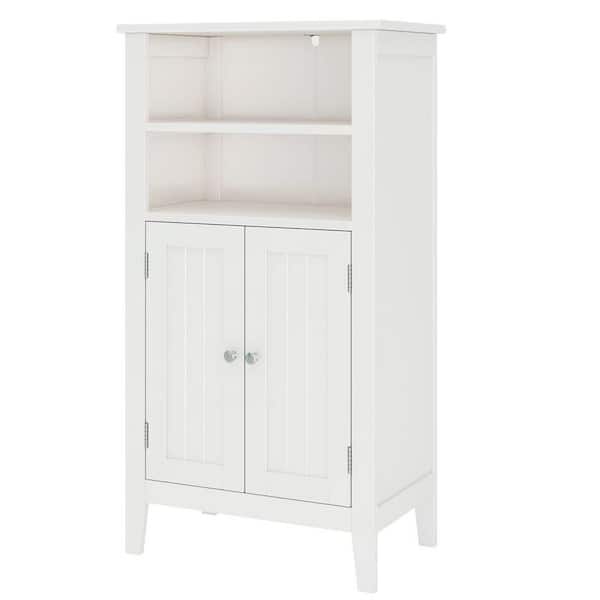 Dracelo 19.7 in. W x 11.8 in. D x 36.4 in. H White Bathroom Linen Cabinet Storage Organizer with Doors and Shelves