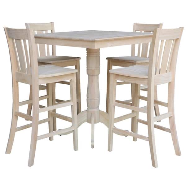 International Concepts 5 Pc Set Unfinished Solid Wood 36 In Square Bar Height Pedestal Table With 4 Side Stools K 3636tp 6b 2 S103 Unfinished Solid Wood 36 In Square Bar, What Height Chair For 36 High Table