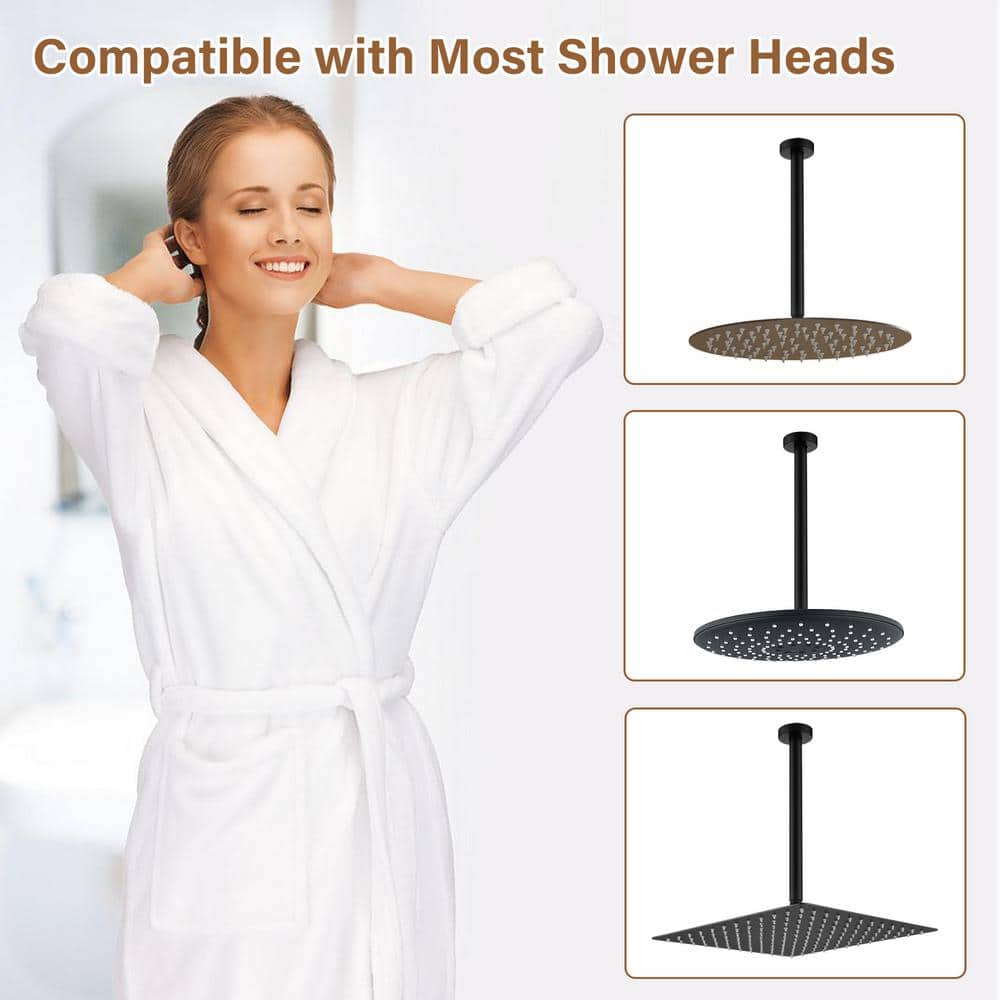 Matte Black 12-Inch Stainless Steel Ceiling Shower Arm