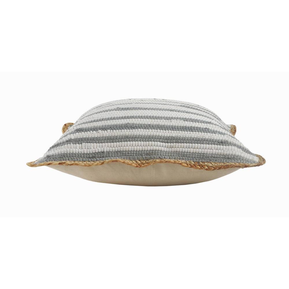 Gray and White Striped Cotton Jute Square Throw Pillow