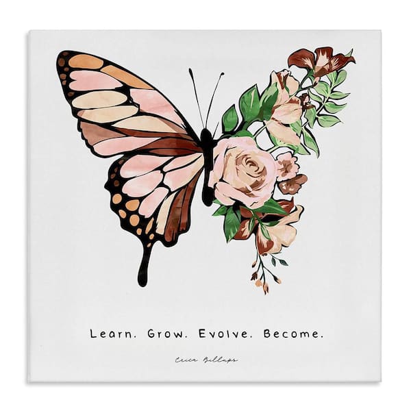 Learn Grow Evolve Become Motivational Butterfly by Erica Billups Unframed Animal Graphic Art Print 17 in. x 17 in.