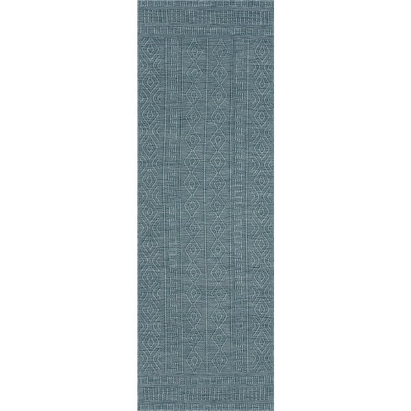 Anessae Contemporary Aqua 3 ft. x 8 ft. Outdoor Runner Rug