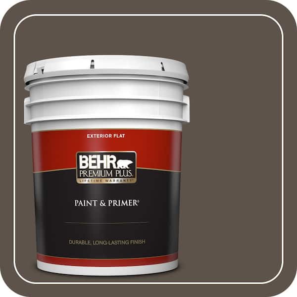 BEHR PREMIUM PLUS 5 gal. #ECC-12-3 Shadow Wood Flat Exterior Paint & Primer