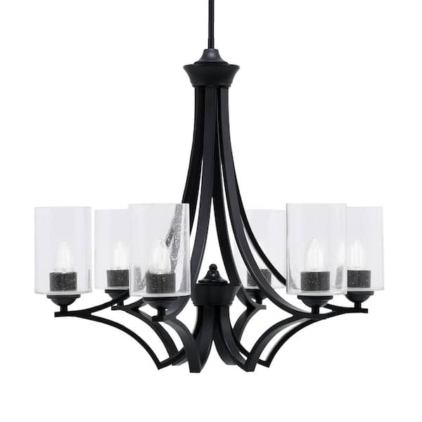 Unbranded Clevelend 6-Light Matte Black Round Chandelier with 4 in. Clear Bubble Glass Shades, No bulbs included