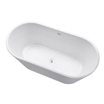 Domme 59 in. Acrylic Flatbottom Freestanding Non-Slip Bathtub in White