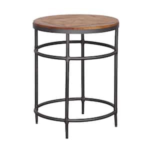 20 in. W Turner Natural and Black Round Wood Top End Table with Iron Base