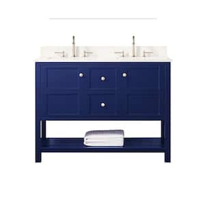 Palisade 48 in. W x 22 in. D x 35.7 in. H Bath Vanity in Navy Blue with Quartz Vanity Top in White with White Basins