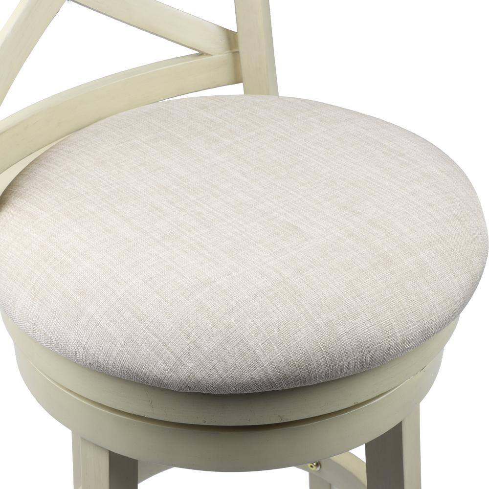 Retro White Wood Swivel Dining Stool with Cushioned Seat