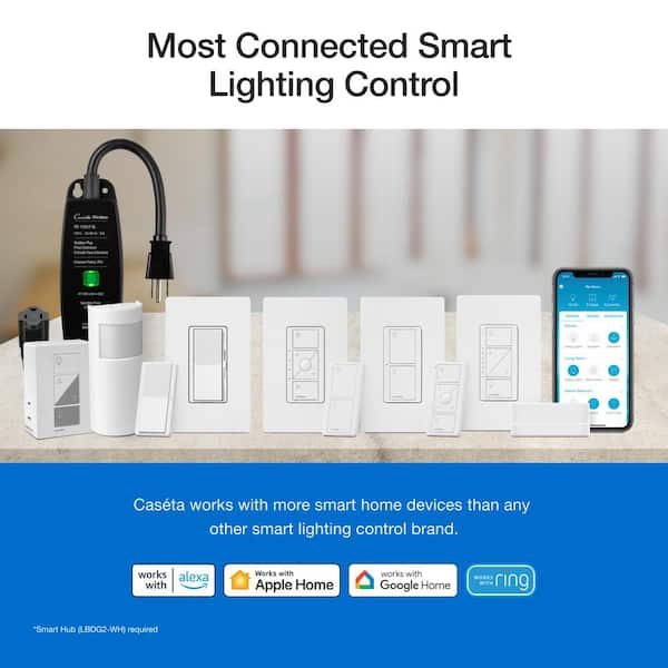 Claro Smart Switch for Caseta, On/Off Control of Lights/Fans, 5-Amp/Neutral Wire Required, White (DVRF-5NS-WH-R)