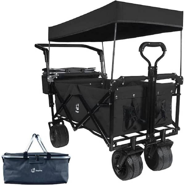 Collapsible Wagon 140 L Wagons Carts Foldable with Removable Canopy, Folding Wagon Cart with Wheels, Serving Cart