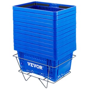 Shopping Baskets 16.9 in. x 11.8 in. x 8.7 in. Blue Store Baskets with Plastic Handle and Iron Stand (Set of 12)