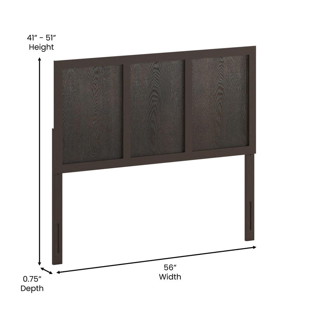 Full Dark Brown Solid Wood Panel Headboard