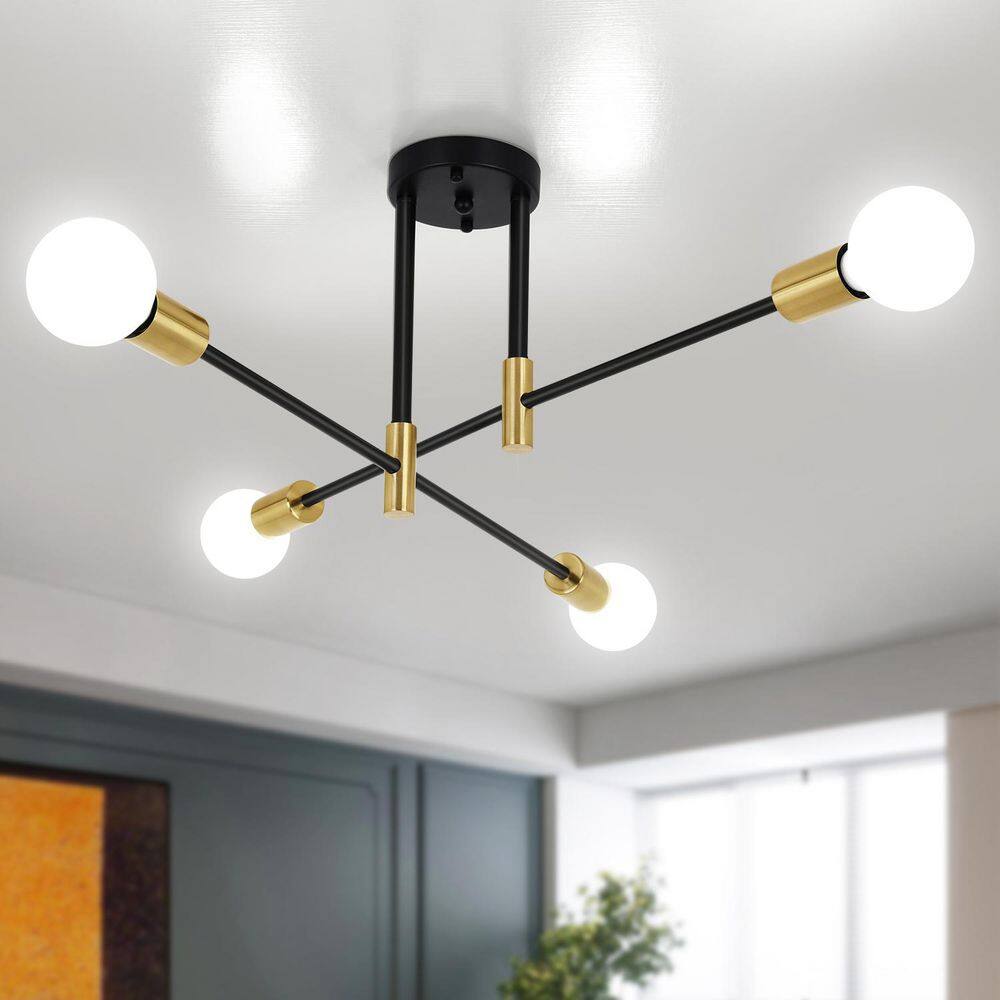 27.76 in. 4-Light Black and Gold Modern Semi-Flush Mount for Kitchen Island or Dining Room (Bulb Not Included) price history on PriceWatchPro