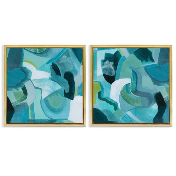 Stupell Industries Energetic Blue Patterns by Grace Popp 2-Pieces Gold Floater Frame Abstract Graphic Art Print 18 in. x 18 in.