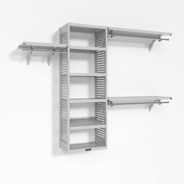 72 in. W - 120 in. W White Solid Wood Walk in 16 in. Shelf Wood Closet System