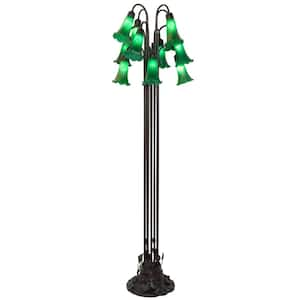 Pond Lily 63 in. Mahogany Bronze Victorian 12 Light Dimmable Armed Floor Lamp with Glass Cylinder Shade