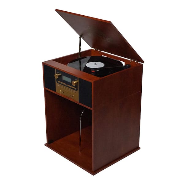 Boyleston Bluetooth Turntable Record Player, CD/MP3, AM/FM Radio, with Stereo Speakers and Album Storage, Mahogany