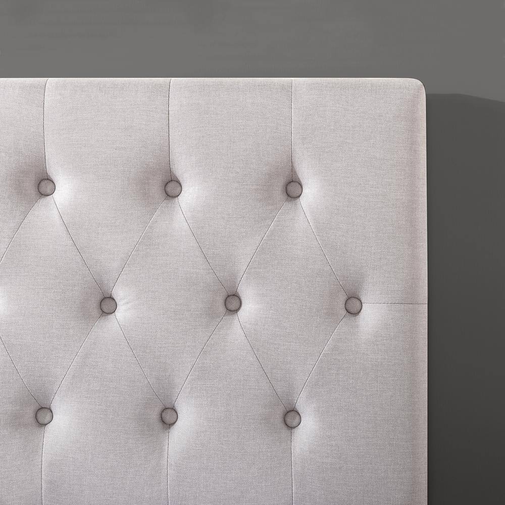 Light Grey Upholstered Tufted Queen Headboard with Adjustable Height