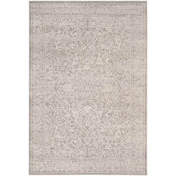 Princeton Gray/Beige 4 ft. x 6 ft. Floral Border Area Rug