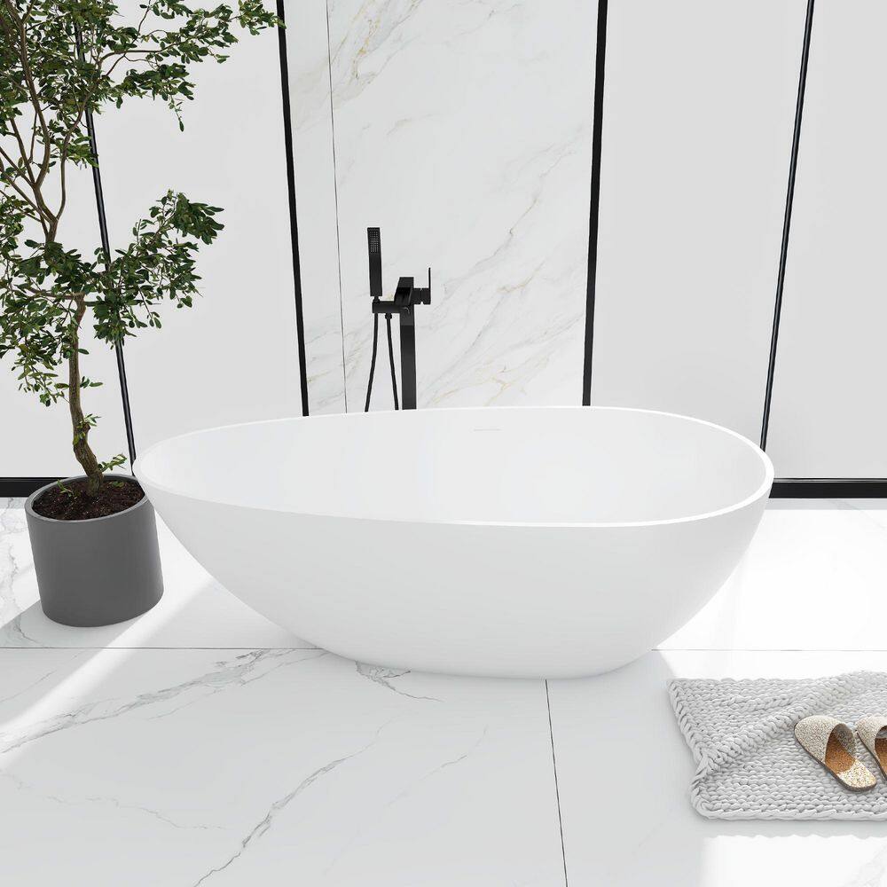 67'' Matte White Solid Surface Freestanding Soaking Bathtub