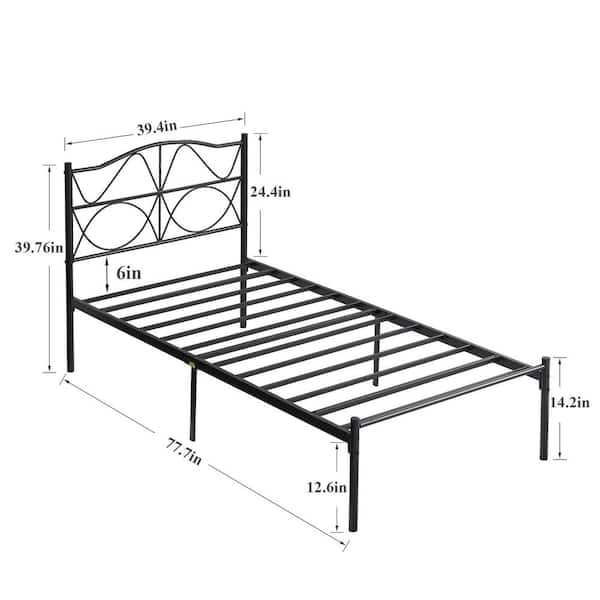 Metal Bed Frame with Headboard, Platform Bed Frame Twin, Sturdy Steel Slats Support, Storage Bed Frame, Black