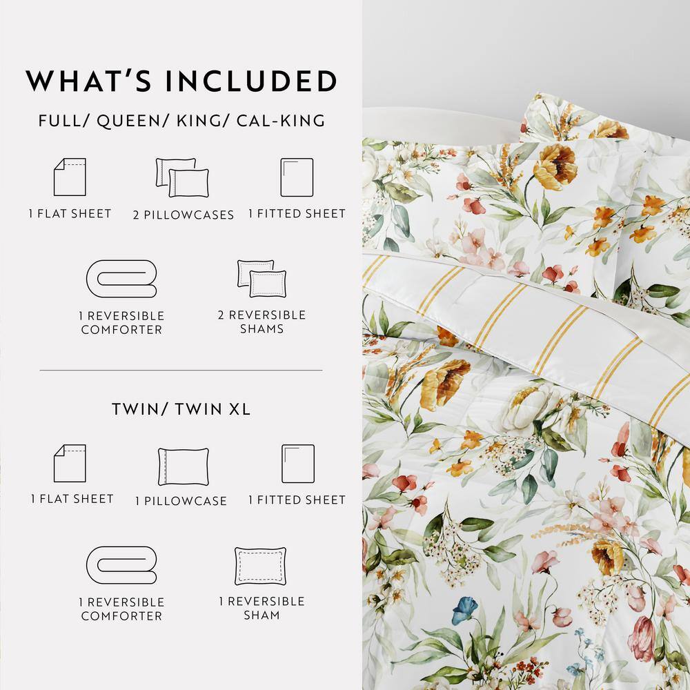 California King Floral Clay Microfiber Reversible Bedding Set