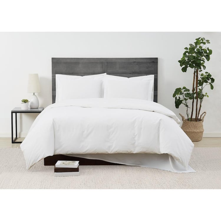 CANNON Solid Percale 3-Piece White Cotton King Duvet Cover Set