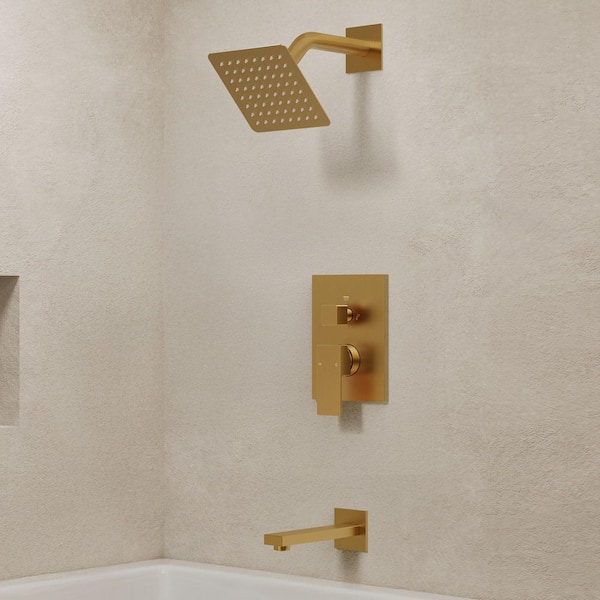 6 in. Wall Mount Single Handle 1-Spray Tub and Shower Faucet 2.5 GPM in Brushed Gold Valve Included