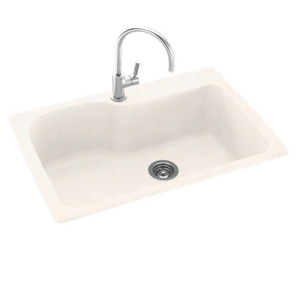 Swanstone Drop-In/Undermount Solid Surface 33 in. 1-Hole Single Bowl Kitchen Sink in Baby's Breath