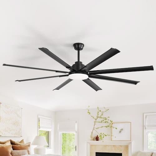 84 in. Indoor Smart Black Ceiling Fan with Integrated LED Light and Remote Control, 6-Speed Quiet Reversible DC Motor Lighting