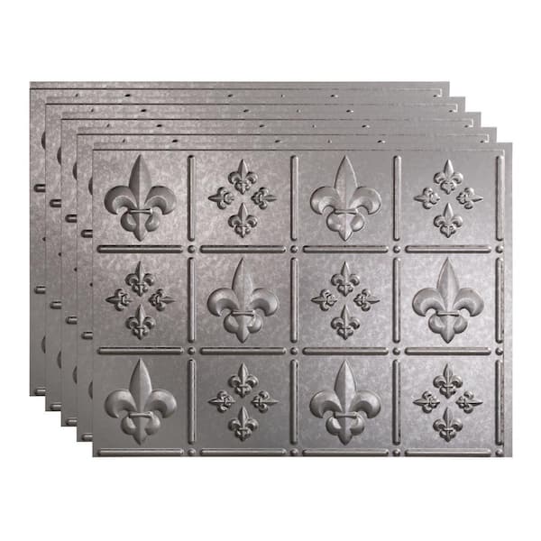 Fasade 18.25 in. x 24.25 in. Fleur-de-lis Vinyl Backsplash Panel in Galvanized Steel (5-Pack)