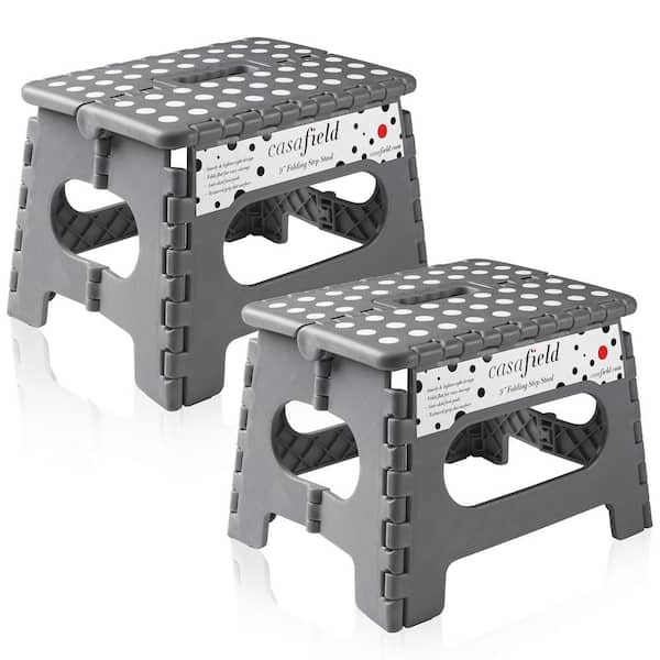 Casafield 1-Step 9 in. Gray Plastic Step Stool, (1.75 ft. Reach Height) 300 lbs. Load Capacity, (Set of 2)