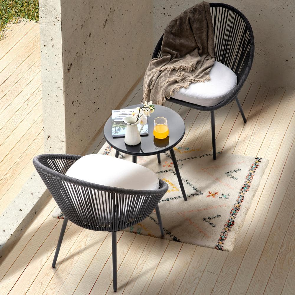 Gymojoy Corina Dark Gray Wicker Outdoor Lounge Chair with Gray Cushions  SS09293-3 - The Home Depot